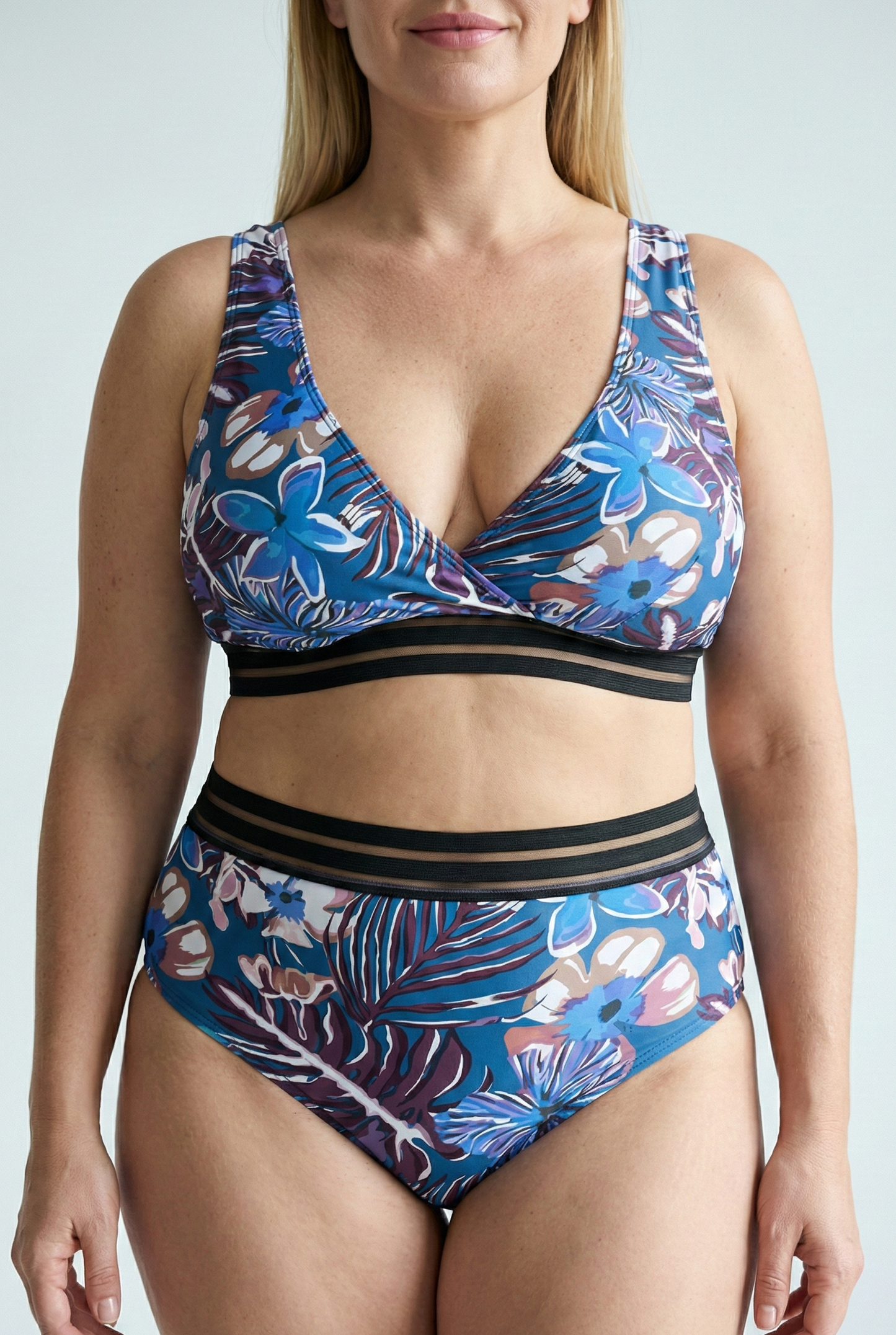 Bikini Plus Size Estampado con Detalle Calado en Tul Ref: 0657