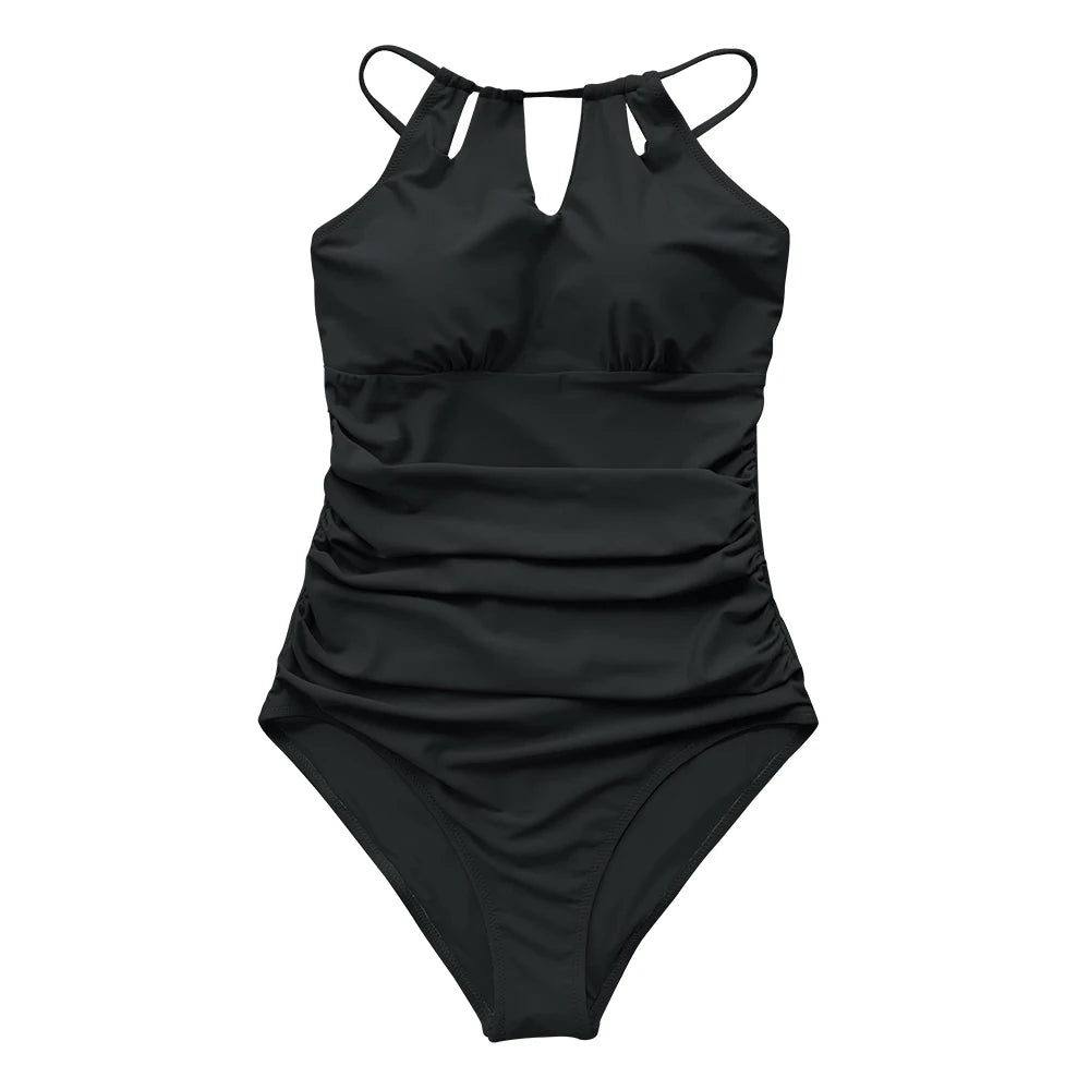 Enteriza con Cuello Halter y Recortes Frontales Ref: 0472