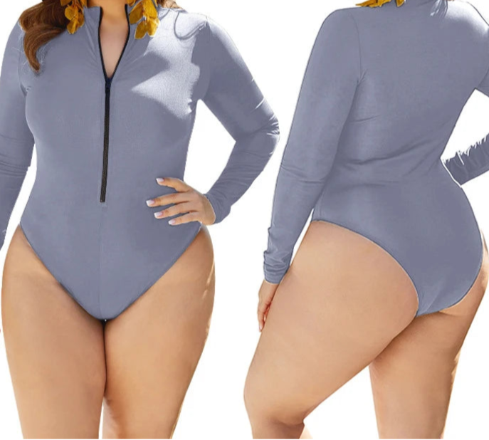 Enteriza Deportiva Plus Size con Manga Larga y Cierre Frontal Ref:0660