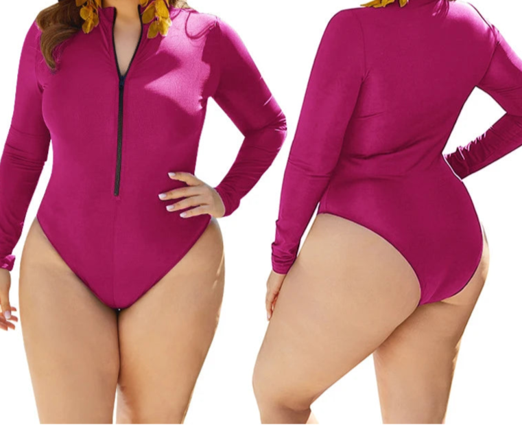 Enteriza Deportiva Plus Size con Manga Larga y Cierre Frontal Ref:0660
