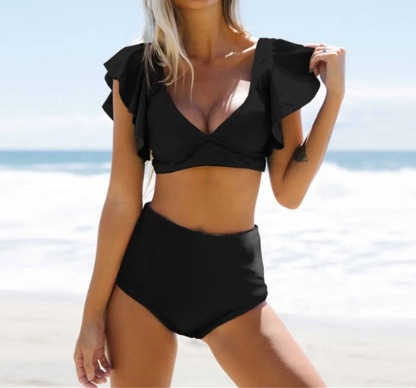Bikini con Volado y Cintura Alta con Estampa Tropical Ref: 0532