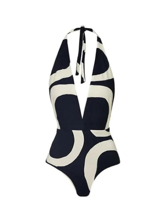 Conjunto Estampado con Enteriza de Escote Profundo y Falda Pareo Ref: 0558