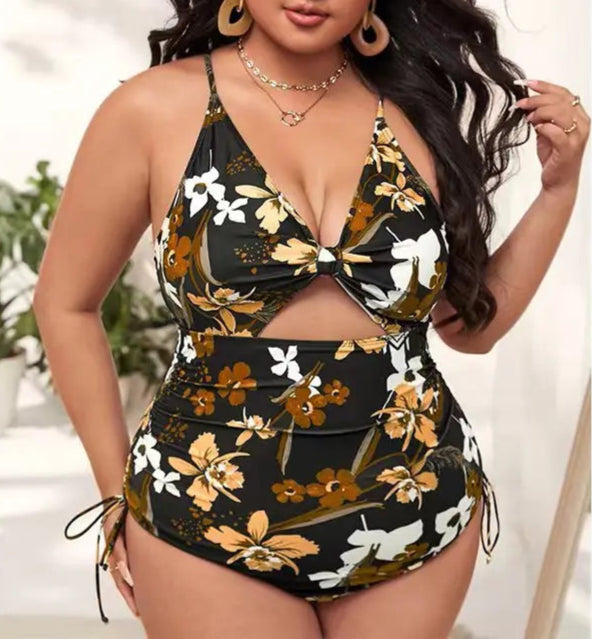 Enteriza Plus Size Estampada con Lazo Lateral Ref: 0606