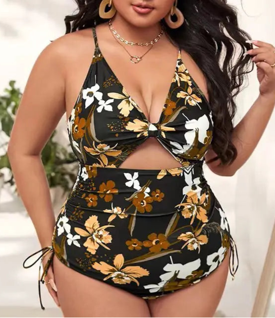 Enteriza Plus Size Estampada con Lazo Lateral Ref: 0606
