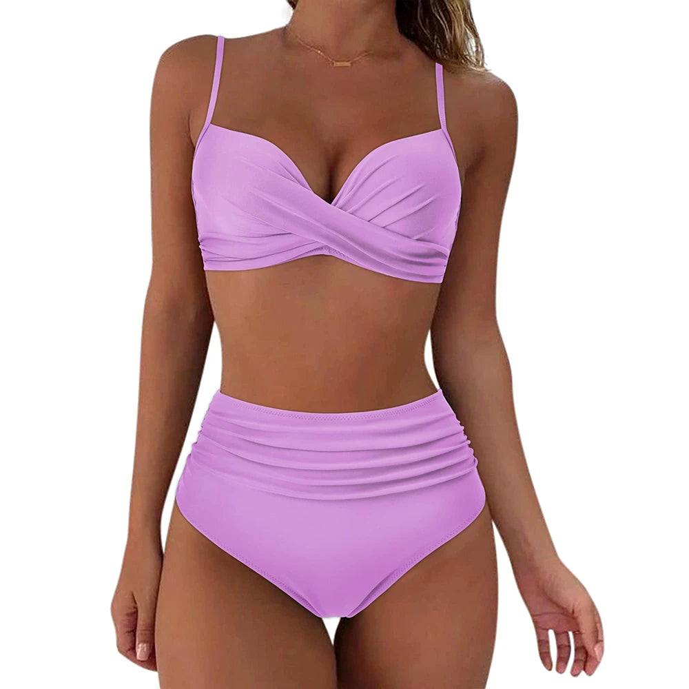 Bikini con Top Cruzado Cintura Alta, y Estampa Tropical Ref: 0111