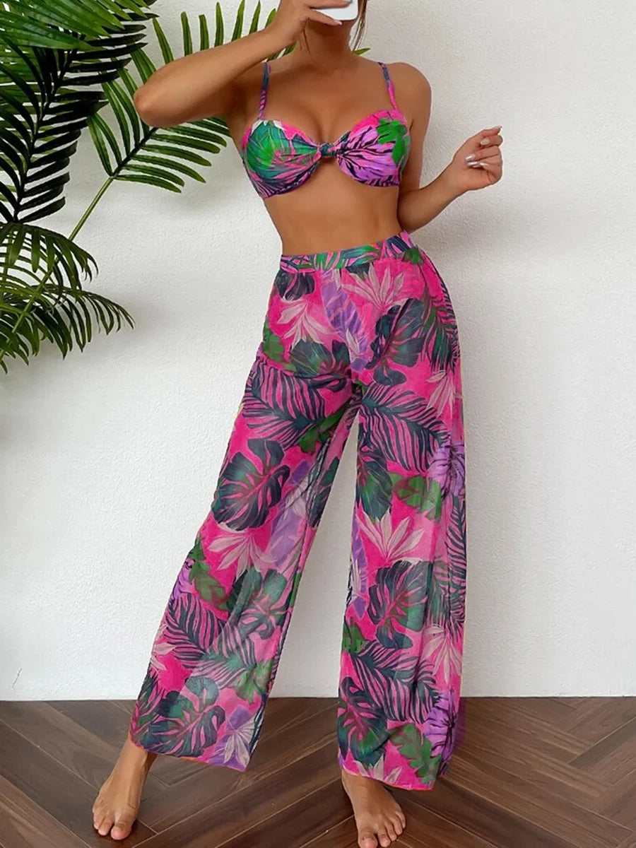 Conjunto de Bikini con Tirantes Finos y Pantalón Estampado Ref: 0553