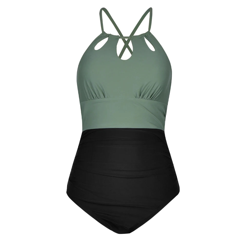 Enteriza con Cuello Halter y Recortes Frontales Ref: 0472