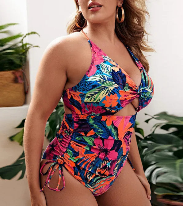 Enteriza Plus Size Estampada con Lazo Lateral Ref: 0606