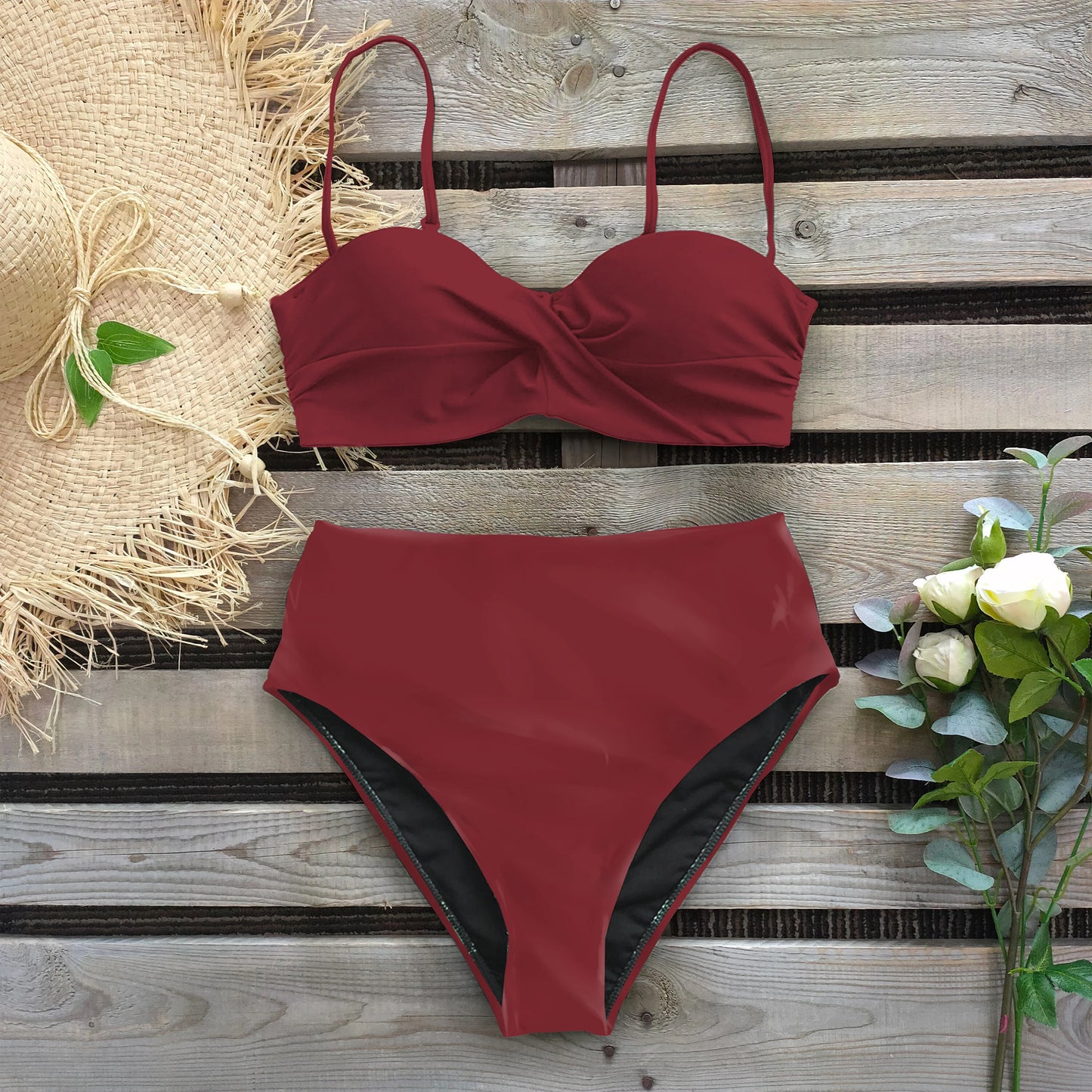 Bikini Estampado con Cintura Alta y Top Retorcido Ref: 0506