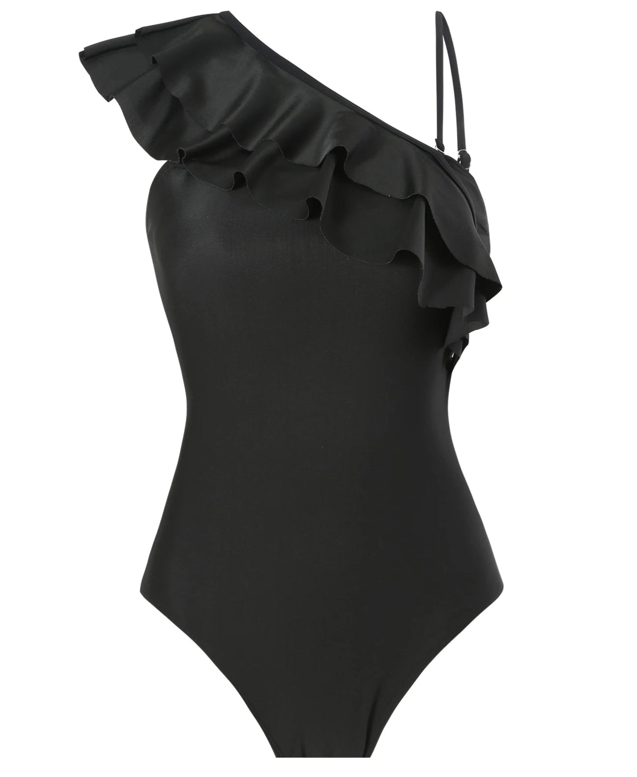 Conjunto de Enteriza Negra con Volados y Falda Pareo Estampada Ref: 0556