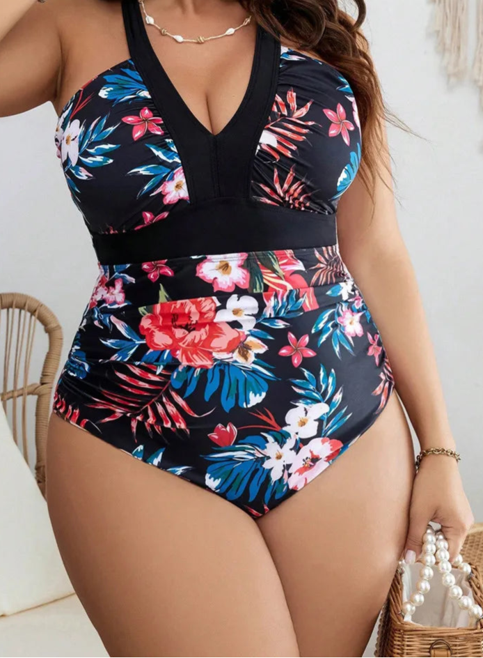 Enteriza Plus Size con Estampa Floral y Tirantes Regulables Ref: 0614