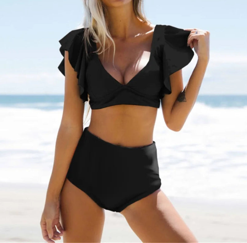 Bikini con Volado y Cintura Alta con Estampa Tropical Ref: 0532