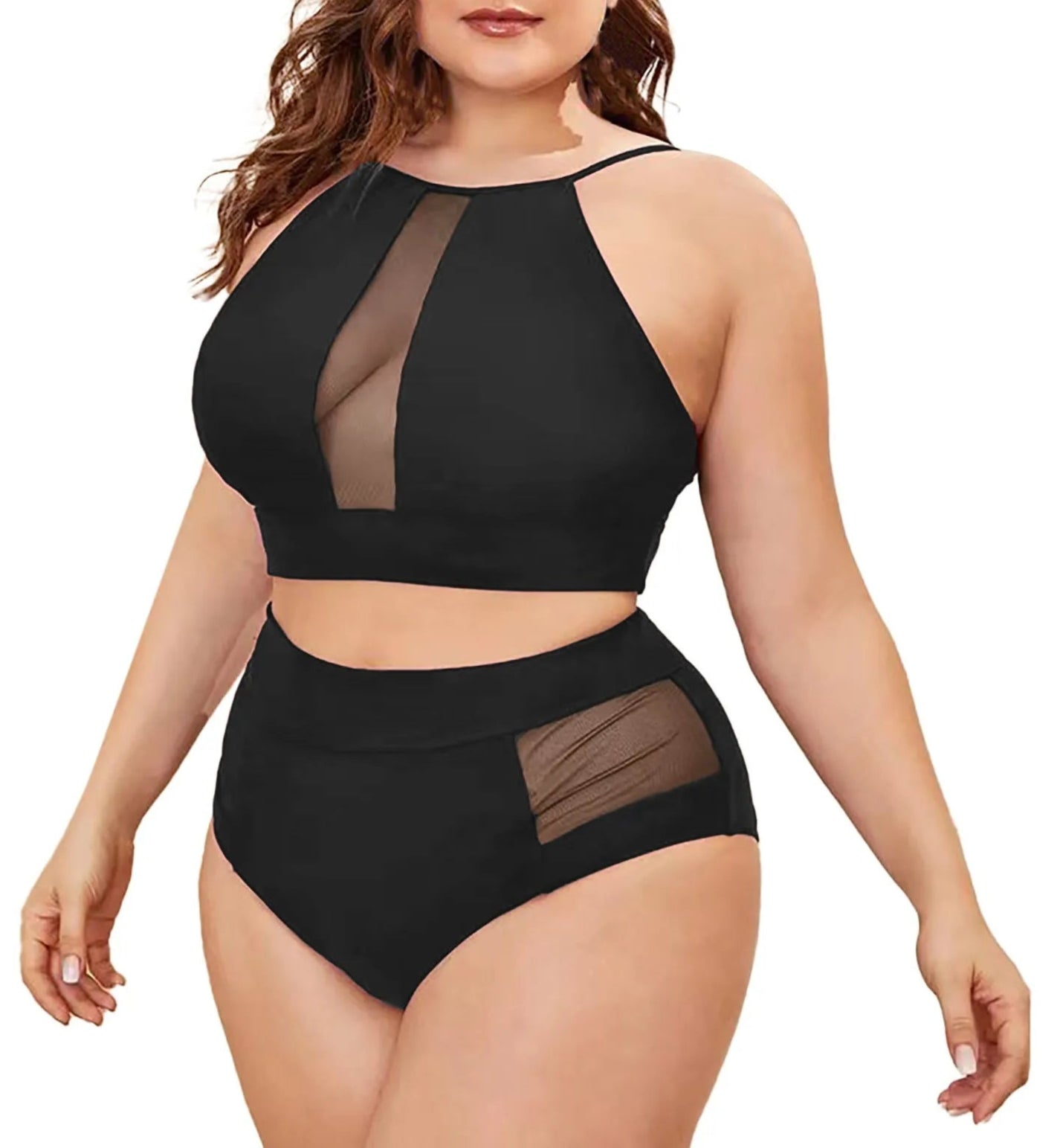 Bikini Plus Size con Escote Halter y Recortes en Tul Ref: 0651