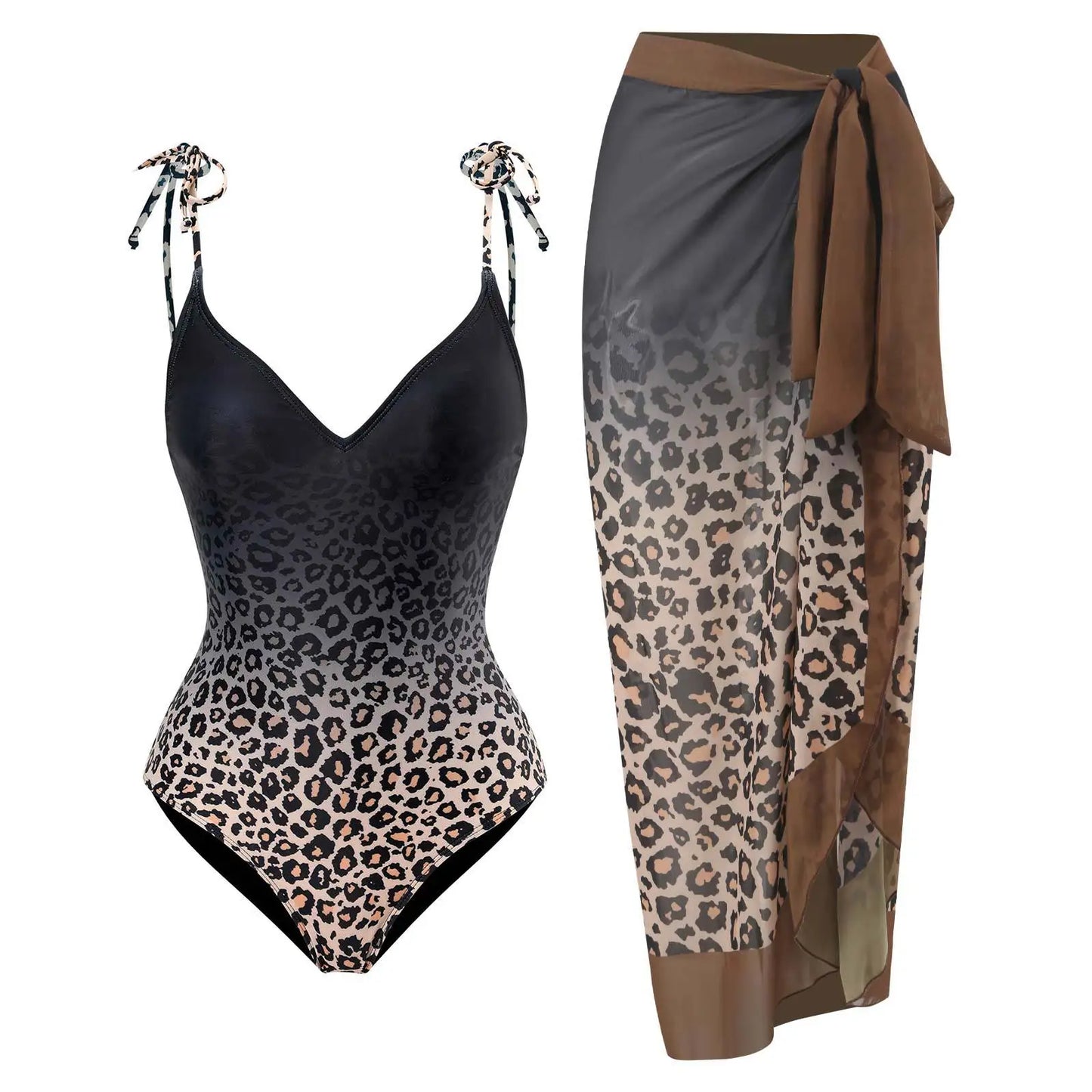 Conjunto Animal Print: Enteriza Con Escote En V Y Pareo Ref: 0577