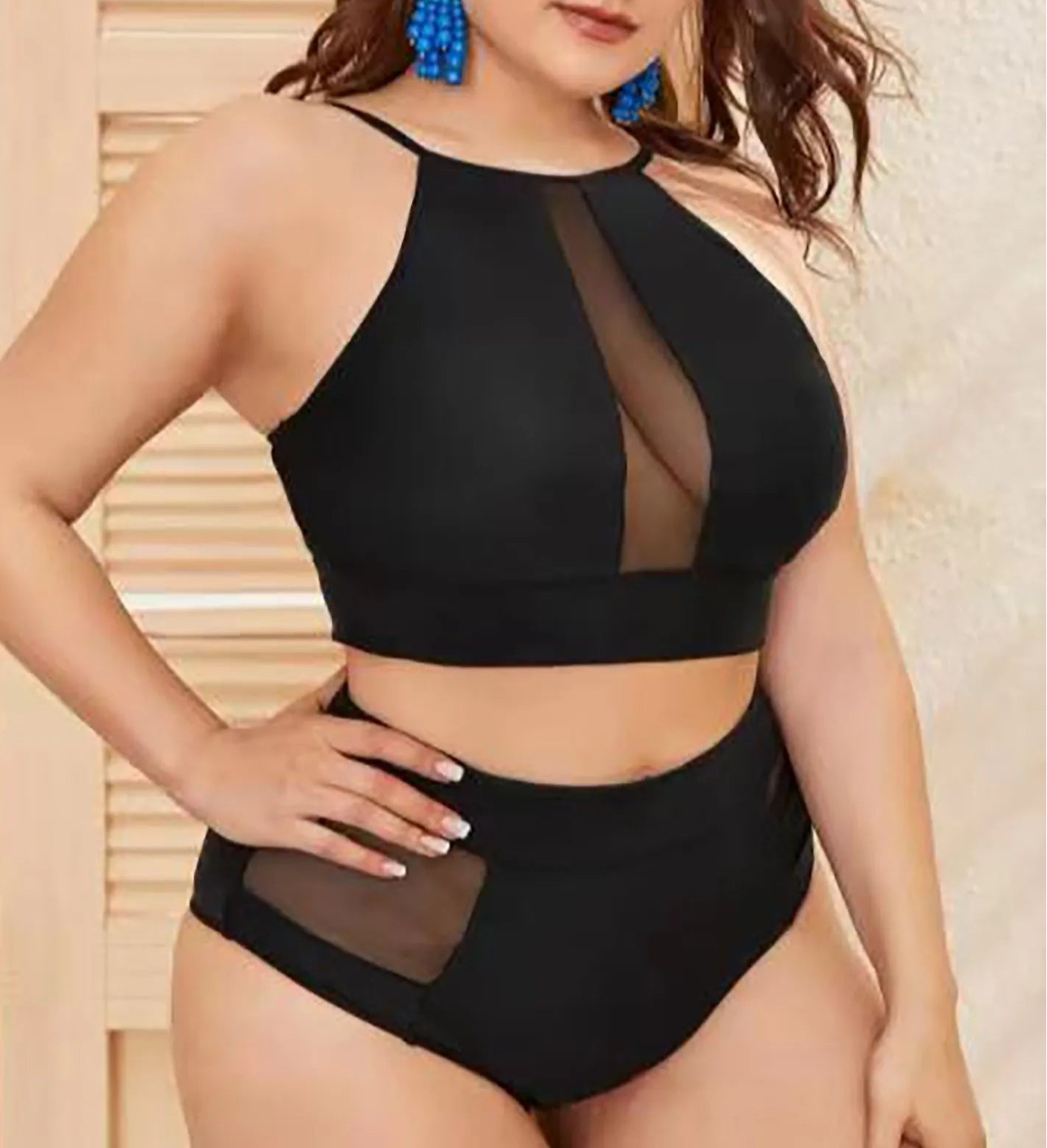 Bikini Plus Size con Escote Halter y Recortes en Tul Ref: 0651