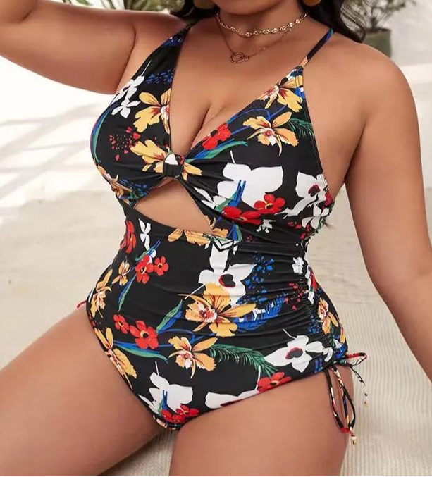 Enteriza Plus Size Estampada con Lazo Lateral Ref: 0606