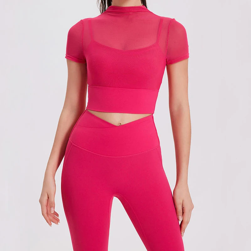 Conjunto Deportivo con Top de Manga Corta en Tul y Calza Ref: 1041
