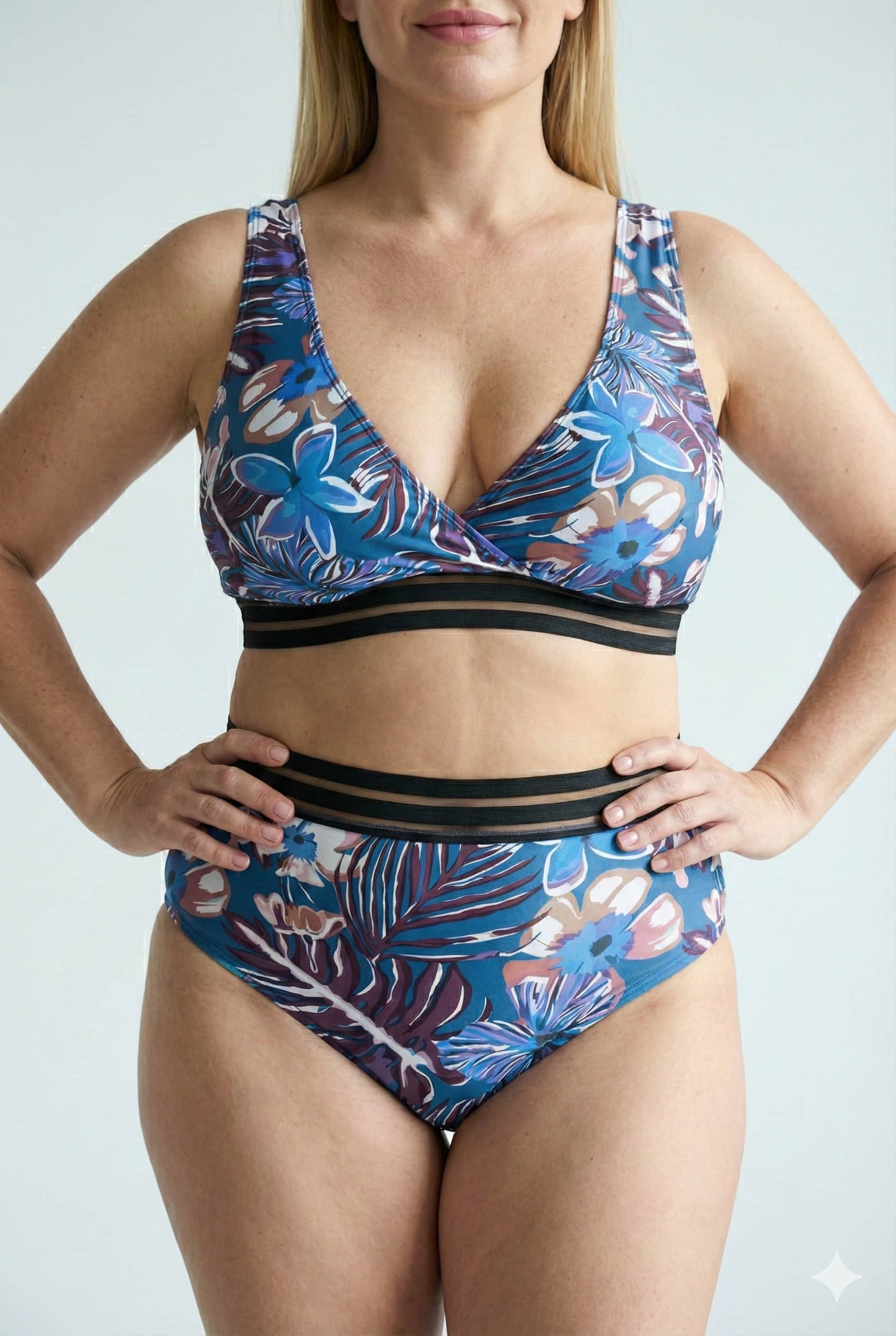 Bikini Plus Size Estampado con Detalle Calado en Tul Ref: 0657