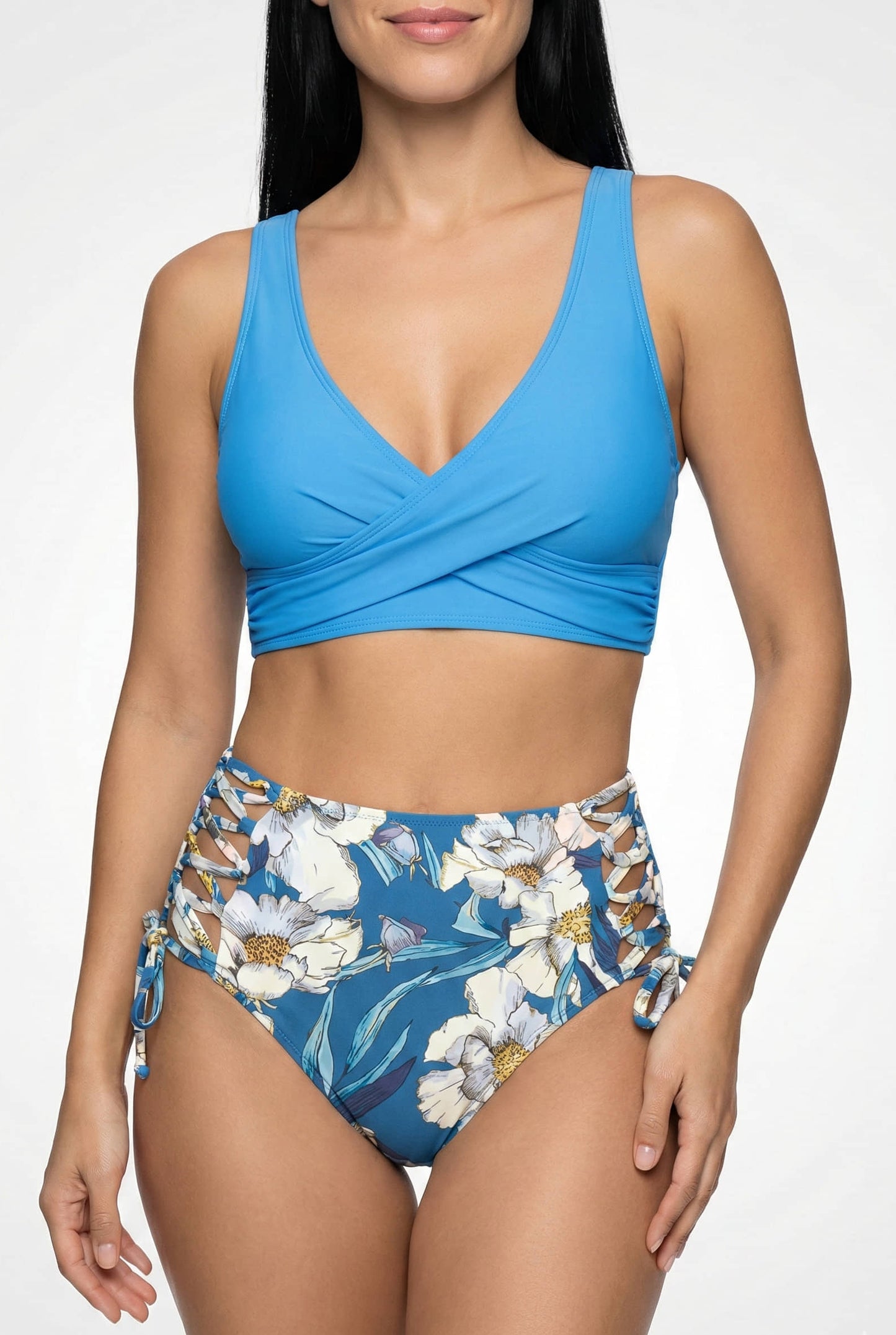 Bikini con Top Cruzado y Cintura Alta con Laterales Ajustables Ref: 0729