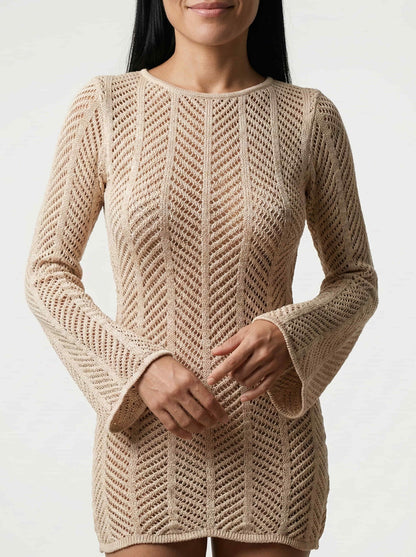 Salida de Playa en Tejido de Punto Calado con Amarre Ref: 0395