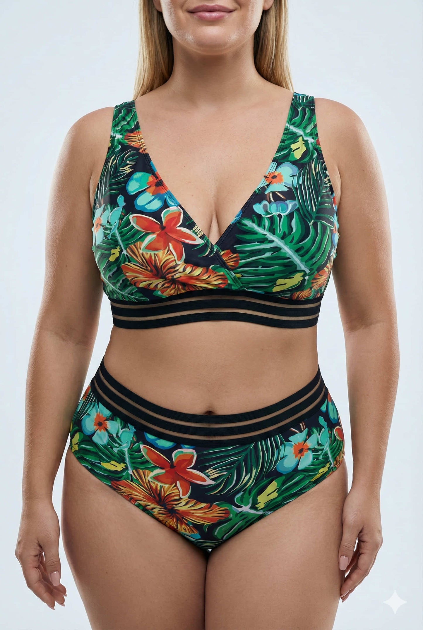 Bikini Plus Size Estampado con Detalle Calado en Tul Ref: 0657