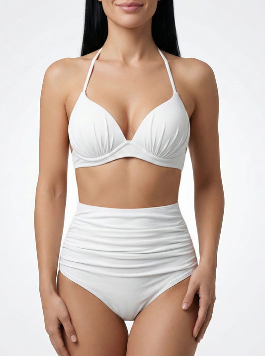 Bikini con top drapeado y cintura alta Ref: 0726