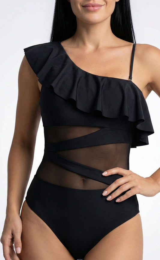 Enteriza con volados y detalles cruzados en tul Ref: 0777