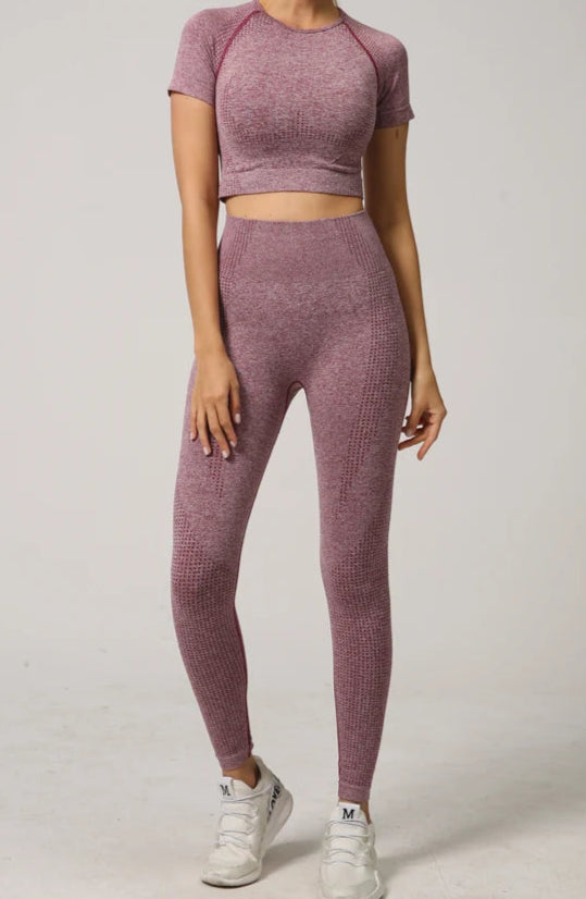 Conjunto Deportivo Acanalado con Remera de Manga Corta y Calza Ref: 1044