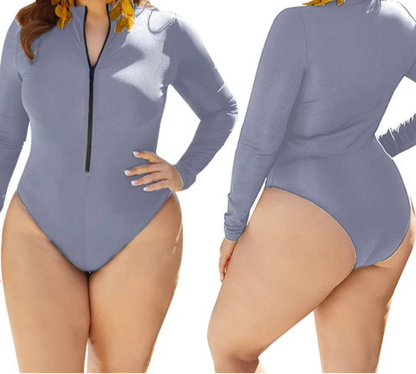 Enteriza Deportiva Plus Size con Manga Larga y Cierre Frontal Ref:0660
