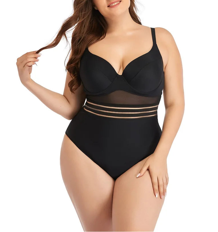Enteriza Plus Size con Taza Moldeada y Detalles de Tul Ref: 0604