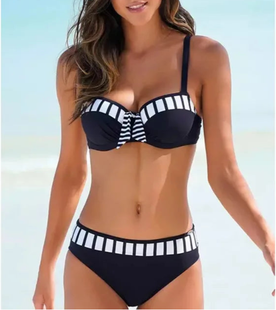 Bikini con Tirantes Ajustables y Cintura Alta Bicolor Ref. 0102