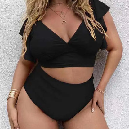 Bikini Plus Size de Manga con Volado y Cintura Alta Ref: 0657