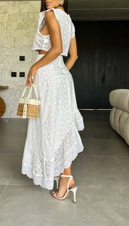 Conjunto Bordado con Top y Falda Asimétrica Ref: 0163