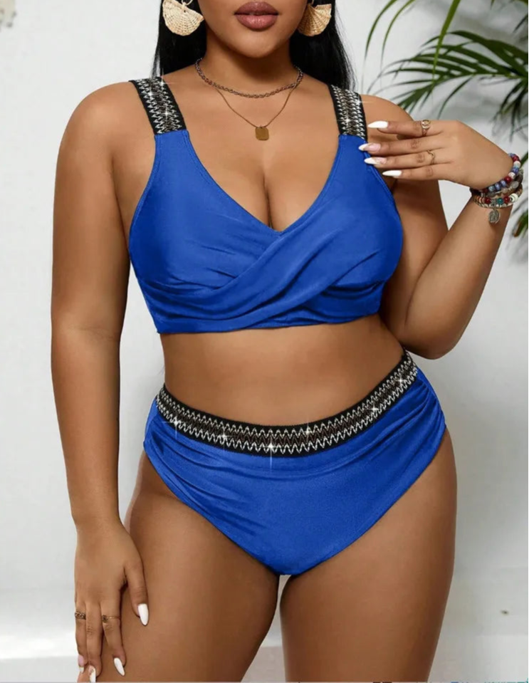 Bikini Plus Size con Tirantes Brillantes y Banda Cruzada Ref: 0650