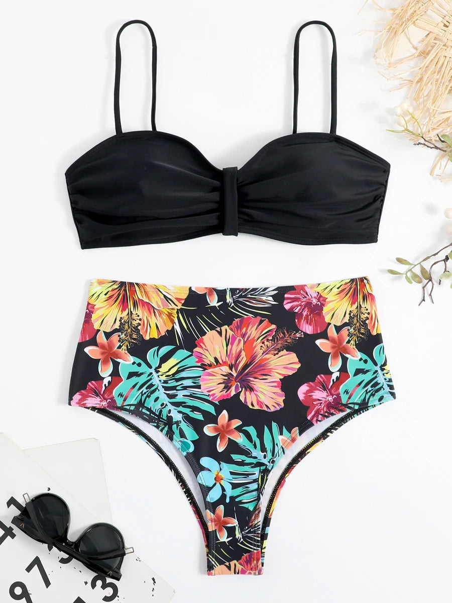 Bikini Estampado Tropical con Cintura Alta Ref: 0504