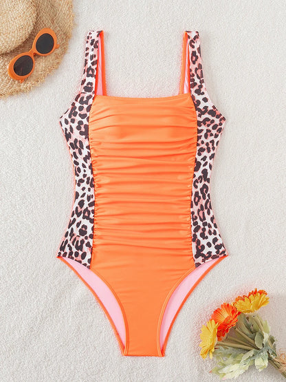 Enteriza con Laterales Animal Print y Frunces Frontales Ref: 0473