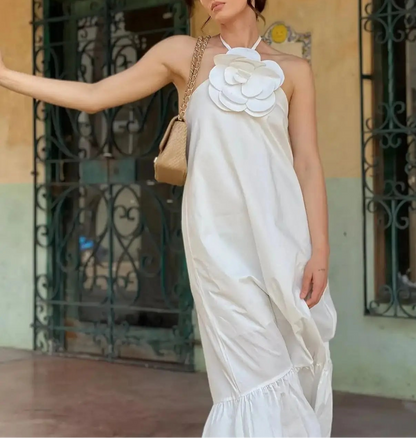 Vestido Largo con Detalle en Flor de Crochet Ref: 0353