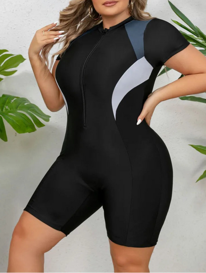 Enteriza Plus Size Deportiva con Mangas Cortas y Cremallera Frontal Ref: 0613
