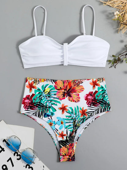Bikini Estampado Tropical con Cintura Alta Ref: 0504