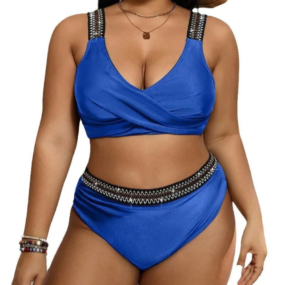 Bikini Plus Size con Tirantes Brillantes y Banda Cruzada Ref: 0650