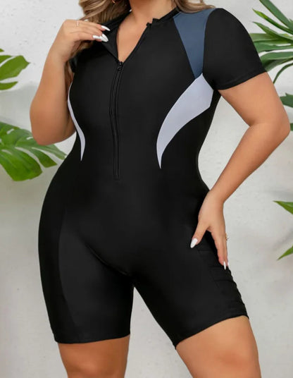 Enteriza Plus Size Deportiva con Mangas Cortas y Cremallera Frontal Ref: 0613