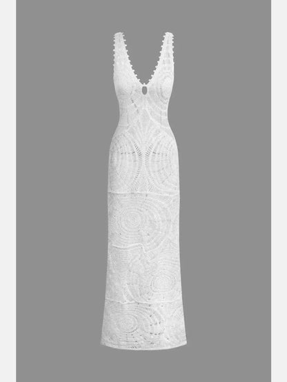 Vestido Largo con Crochet Geométrico Ref: 0351