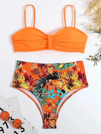Bikini Estampado Tropical con Cintura Alta Ref: 0504