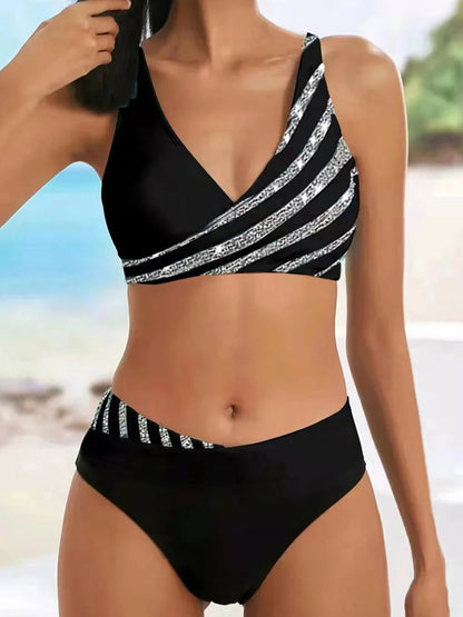 Bikini con Top Cruzado y Detalles Metalizados Ref: 0501