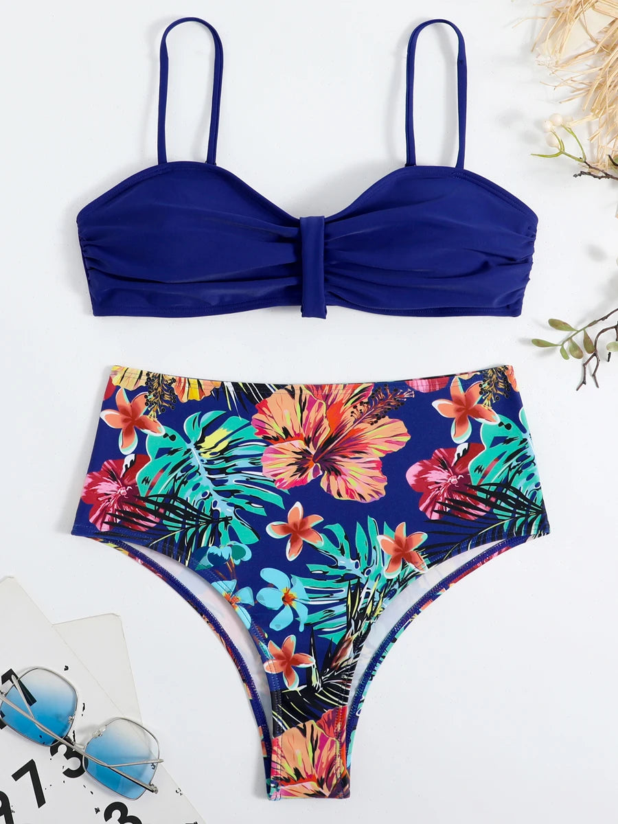 Bikini Estampado Tropical con Cintura Alta Ref: 0504