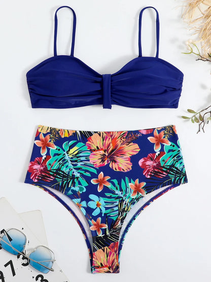 Bikini Estampado Tropical con Cintura Alta Ref: 0504