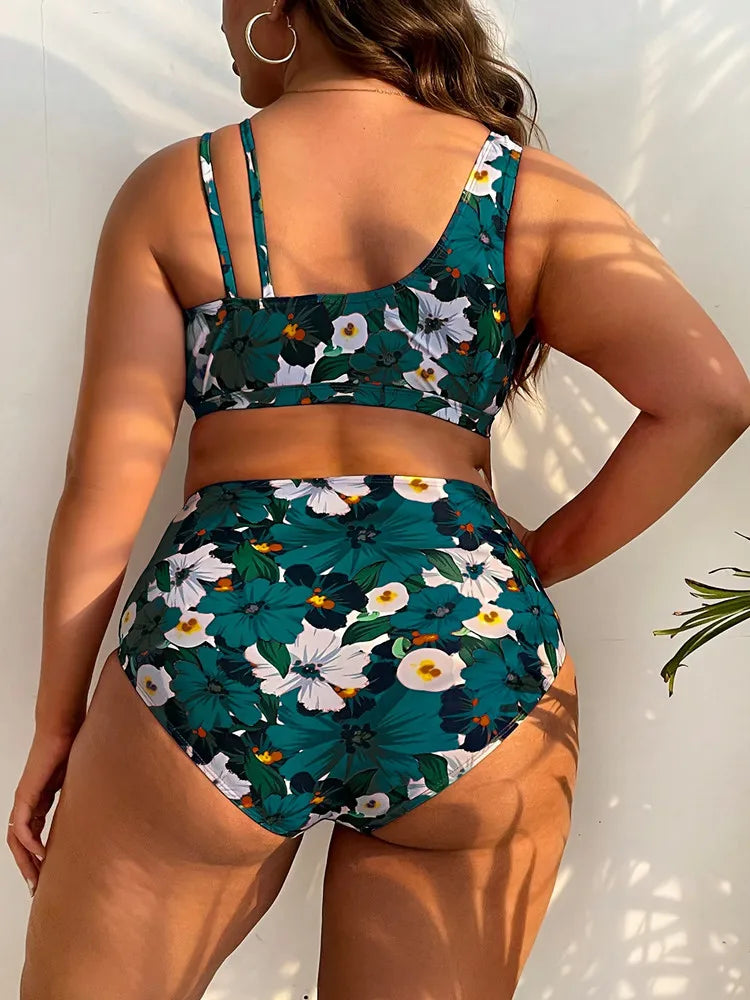 Bikini Plus Size de Cintura Alta con Tirantes Dobles y Estampa Floral Ref: 0652
