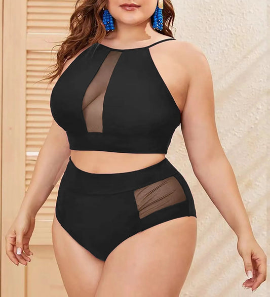 Bikini Plus Size con Escote Halter y Recortes en Tul Ref: 0651