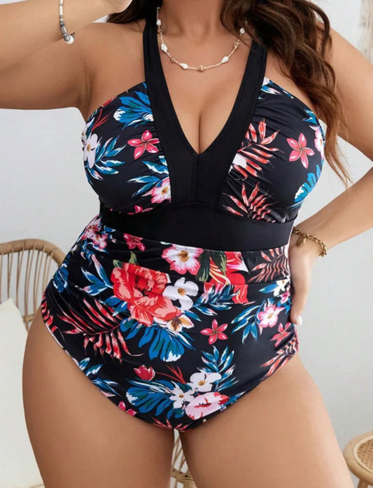Enteriza Plus Size con Estampa Floral y Tirantes Regulables Ref: 0614