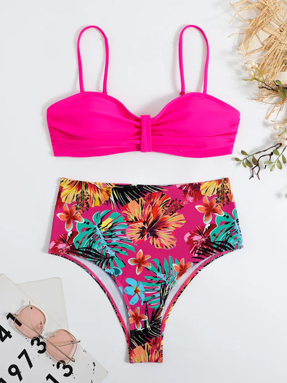 Bikini Estampado Tropical con Cintura Alta Ref: 0504